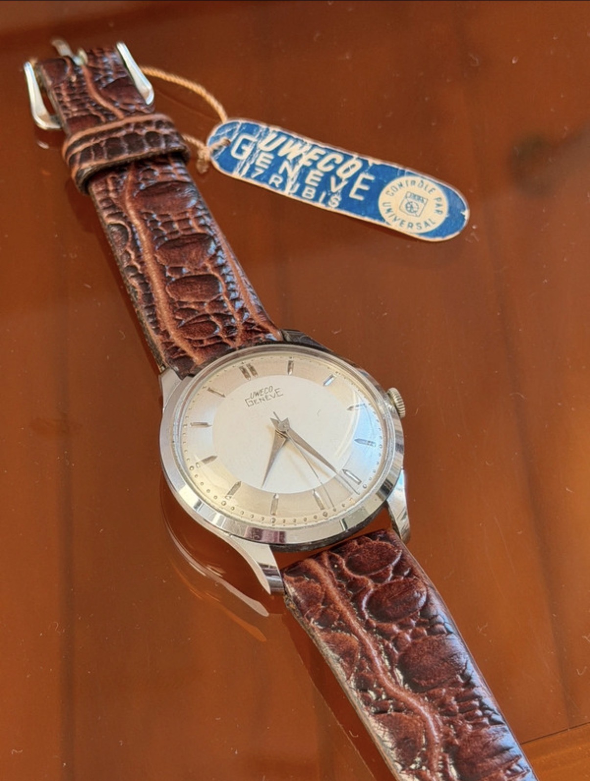 Orologio vintage UWECO Genève by Universal Genève Ref. 34702 – Manual-Winding Manufacture Movement – 35 mm – 1940s/1950s – Original Matching Tag — foto 1