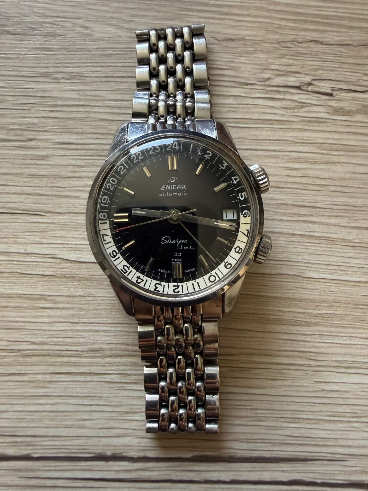 Orologio vintage Enicar Sherpa Jet Automatic Super Compressor – GMT 24H – Cal. AR 1145 – 33 Jewels – 36 mm – Anni ’60 — foto 1