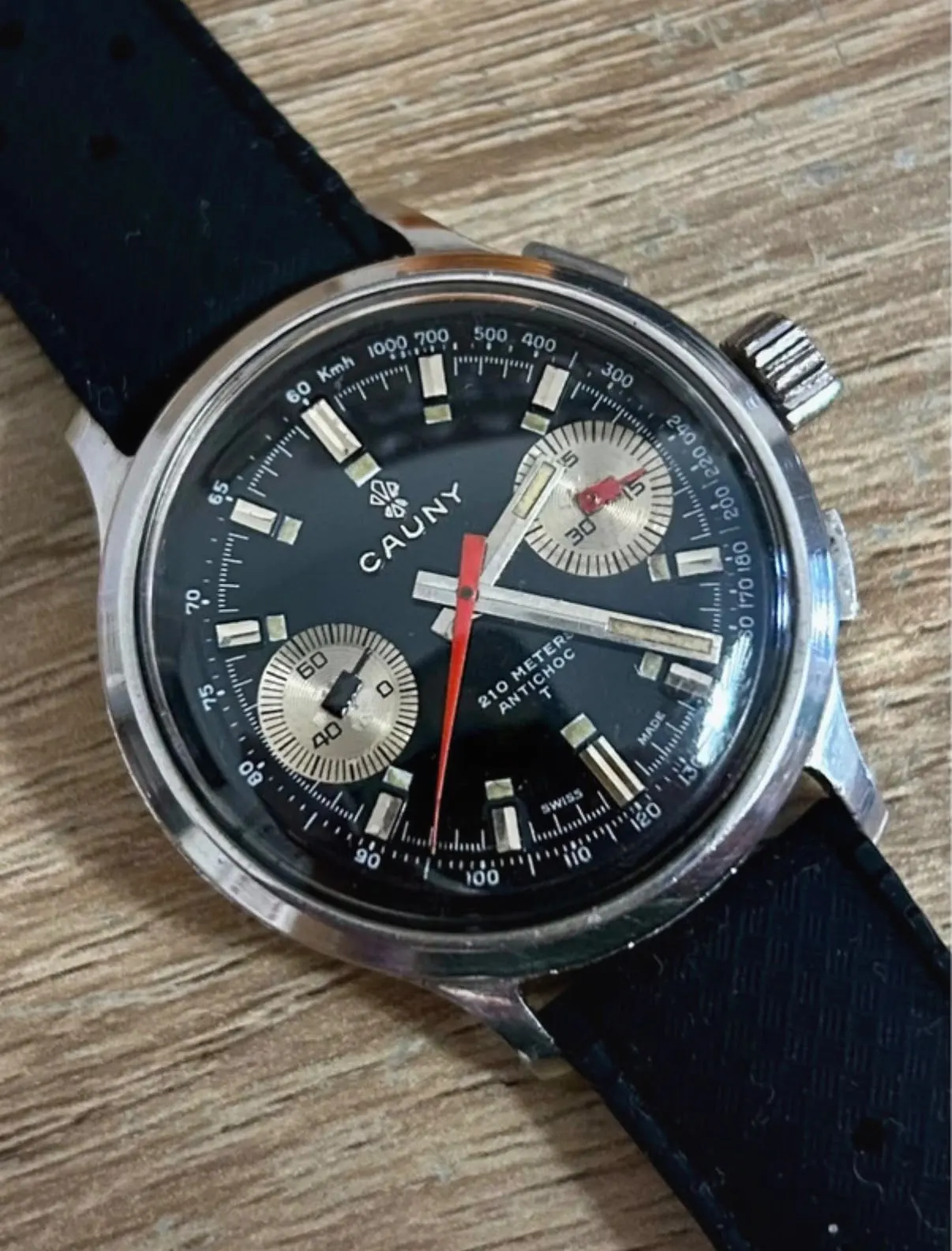 Orologio vintage Cauny Prima 210 Meters Chronograph – Valjoux 7733 – 37 mm – anni ’60 — foto 1